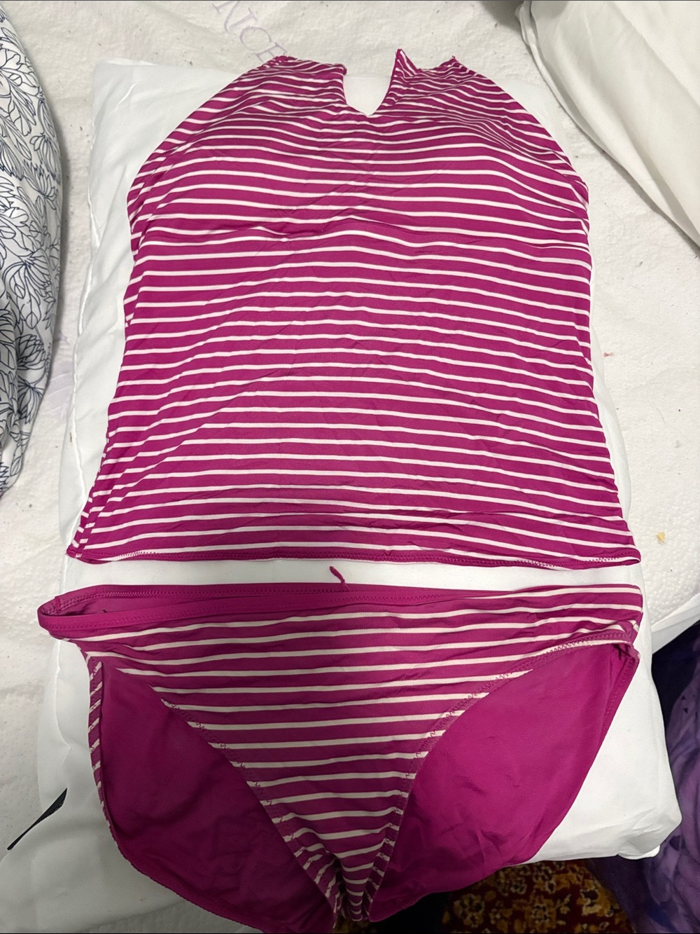 Joe Fresh Magenta and White Striped Tankini